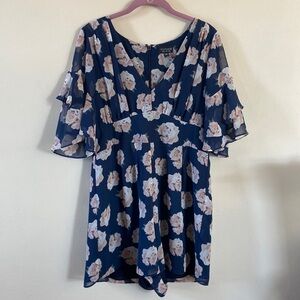 Dark Blue TopShop Floral Romper Shorts Set Pink Flowers Sheer Flowy Summer 10
